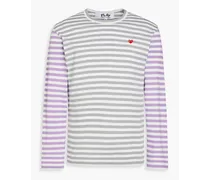 Appliquéd striped cotton-jersey T-shirt - Gray