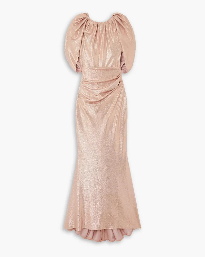 Talbot Runhof Cape-effect gathered metallic stretch-jersey gown - Pink Pink