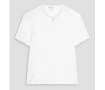 Cotton and linen-blend jersey Henley T-shirt - White