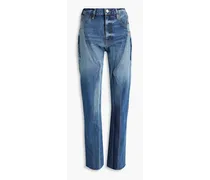 Frayed high-rise straight-leg jeans - Blue