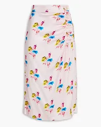 Ganni Ruched floral-print silk-blend satin midi wrap skirt - Pink Pink