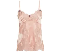 Floral-appliquéd lace-trimmed silk-blend satin camisole - Pink