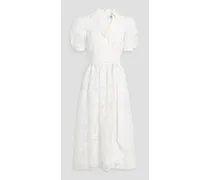 Wrap-effect devoré-organza midi dress - White