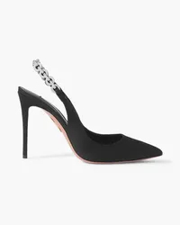 Aquazzura Love Link 105 crystal-embellished grosgrain slingback pumps - Black Black