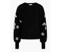Appliquéd wool-blend sweater - Black