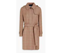 Belted pleated houndstooth tweed trench coat - Neutral