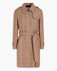 RED Valentino Belted pleated houndstooth tweed trench coat - Neutral Neutral