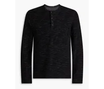 Mélange ribbed cotton-blend jersey T-shirt - Black