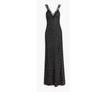 Lace-trimmed metallic crochet-knit maxi dress - Black