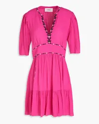 ba&sh Gathered embroidered crepe mini dress - Pink Pink