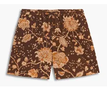 Short-length floral-print swim shorts - Brown
