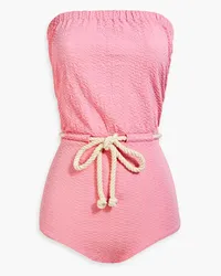 Lisa Marie Fernandez Victor seersucker bandeau swimsuit - Pink Pink