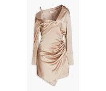 Eliana cold-shoulder ruched silk-satin mini dress - Neutral