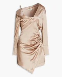 NICHOLAS Eliana cold-shoulder ruched silk-satin mini dress - Neutral Neutral