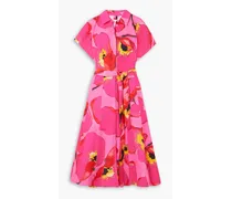 Floral-print faille midi shirt dress - Pink