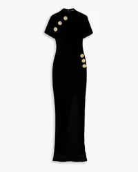 Balmain Button-embellished stretch-velvet gown - Black Black