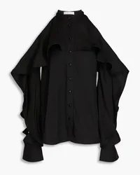 palmer//harding Cold-shoulder ruffled twill top - Black Black