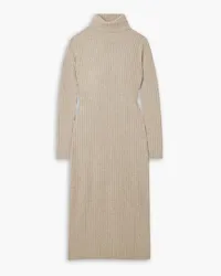 ALLUDE Ribbed cashmere turtleneck midi dress - Neutral Neutral