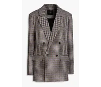 Votale double-breasted houndstooth wool-blend tweed blazer - Blue