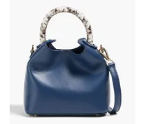 Madeleine smooth and snake-effect leather tote - Blue