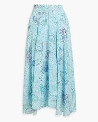 Saloni Ida floral-print silk-chiffon midi skirt - Blue Blue