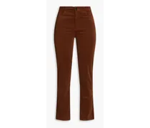 Cindy cotton-blend velvet straight-leg pants - Brown