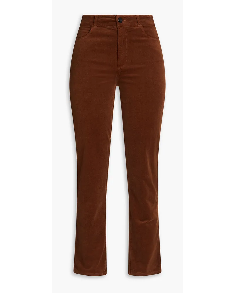 Paige Cindy cotton-blend velvet straight-leg pants - Brown Brown