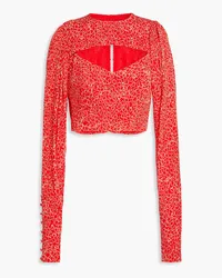 ROTATE Birger Christensen Cropped cutout printed jacquard blouse - Red Red