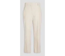 Cropped bead-embellished wool and cotton-blend tapered pants - White