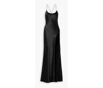 Crystal-embellished silk-satin gown - Black