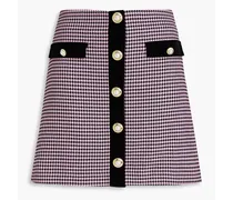 Rebecca Vallance Basinger velvet-trimmed houndstooth tweed mini skirt - Pink Pink
