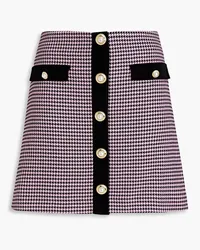 Rebecca Vallance Basinger velvet-trimmed houndstooth tweed mini skirt - Pink Pink