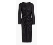 Ruched wool-twill midi dress - Black