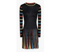 Striped ribbed-knit mini dress - Black