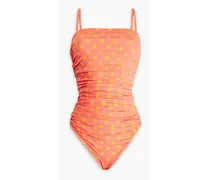 Sabrina ruched polka-dot swimsuit - Orange