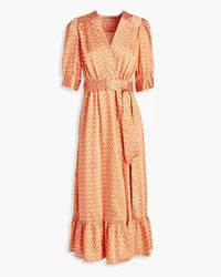 Sandro Printed satin-twill midi wrap dress - Orange Orange