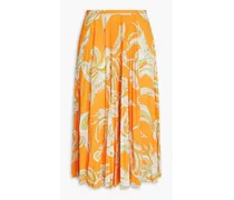 Pleated printed crepe midi skirt - Orange