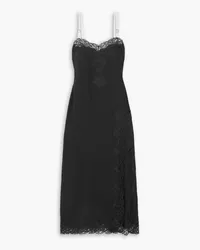 Christopher Kane Be Mine buckled PU and lace-trimmed crepe de chine midi dress - Black Black