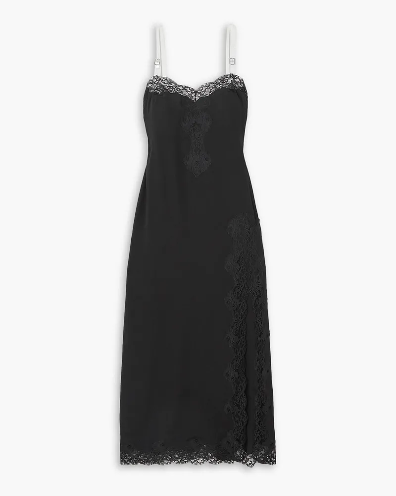 Christopher Kane Be Mine buckled PU and lace-trimmed crepe de chine midi dress - Black Black