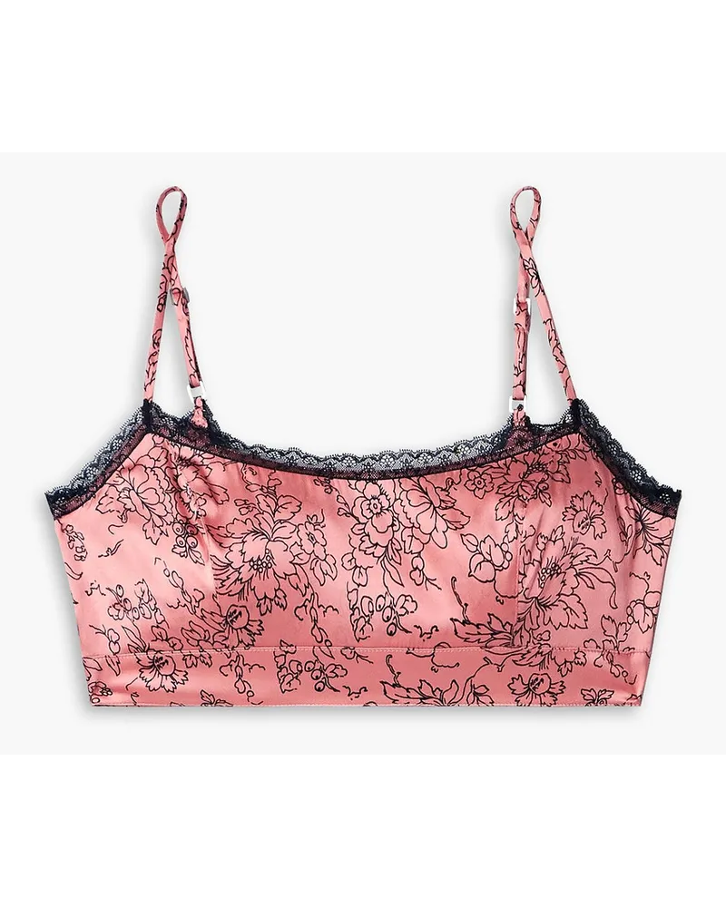 Morgan Lane Noelle lace-trimmed floral-print silk-blend satin soft-cup bralette - Pink Pink