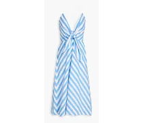 Nini knotted striped cotton-blend poplin midi dress - Blue