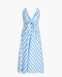 Rebecca Vallance Nini knotted striped cotton-blend poplin midi dress - Blue Blue