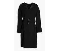 Belted satin-trimmed crepe dress - Black