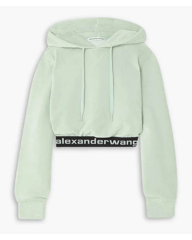 Alexander Wang Cropped stretch cotton-blend corduroy hoodie - Green Green