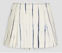 Pleated tie-dyed cotton-twill shorts - White