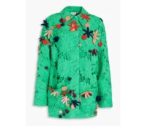 Liana appliquéd cotton-macramé jacket - Green