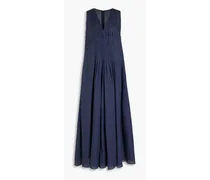 Pleated linen midi dress - Blue