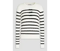 Bow-embellished striped wool sweater - White