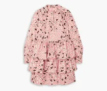 Tiered printed cotton-poplin mini dress - Pink
