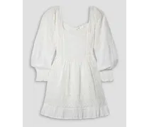 Preslina ruffled broderie anglaise cotton mini dress - White
